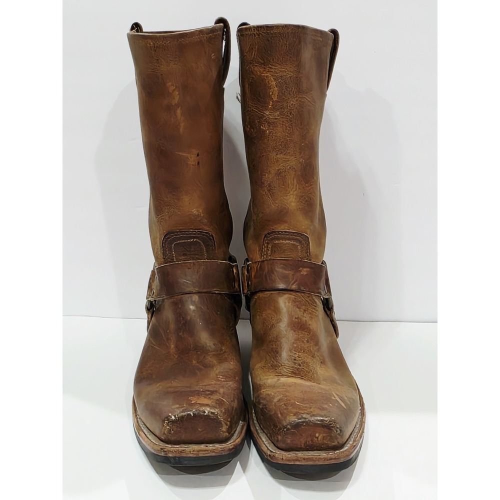 Frye 77300 Tan Brown Leather Boot Riding Moto Harness Women Biker 10 M Used RARE - Picture 3 of 16